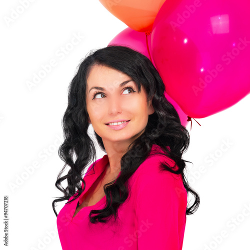 Portrait of beautiful cheerful woman with balloons.