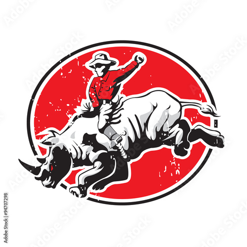 Rodeo Cowboy riding a rhino