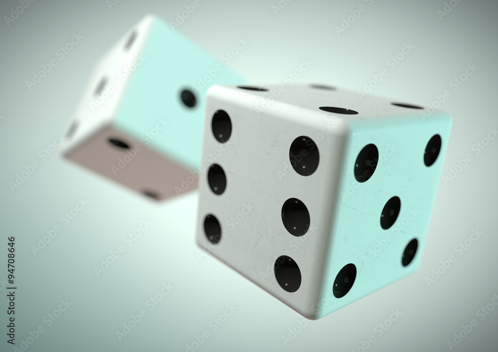Two die (dice) captured rolling in mid air. Throwing dice in cas Two die (dice) captured rolling in mid air. Throwing dice in cas