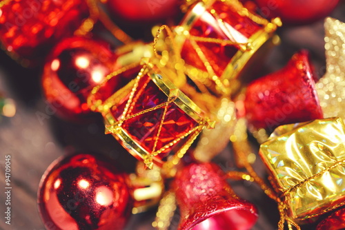 Christmas vintage decoration on the wooden background