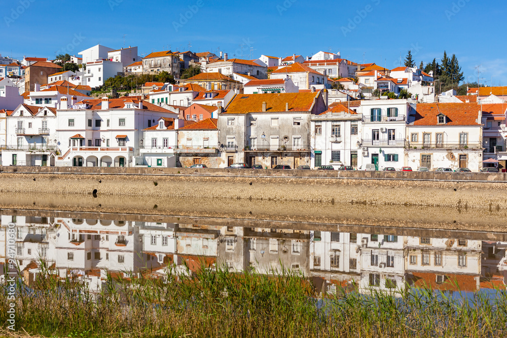 View of city Alcacer do Sal near the river Sado in Portugal