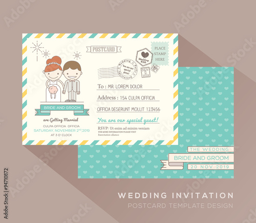 Cute postcard wedding card design Template