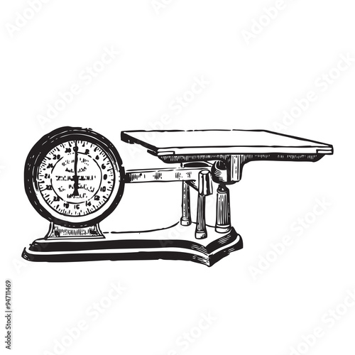 Vector engraved illustration of a weighing scale
