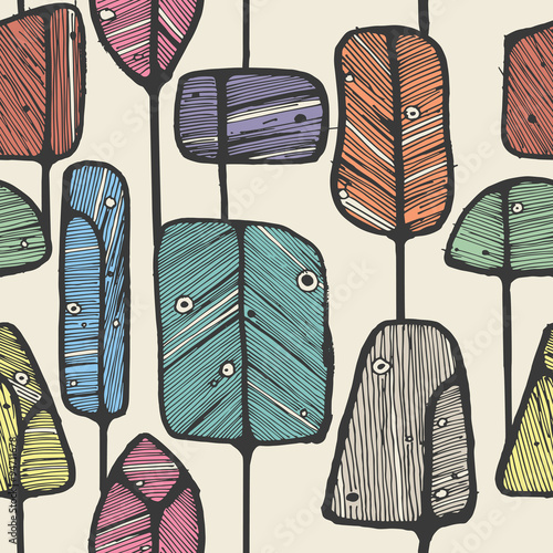 Seamless pattern design with abstract doodle trees
