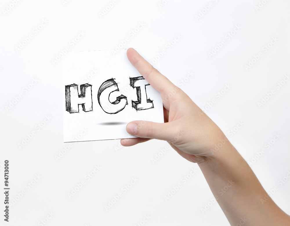 Hand holding a piece of paper with sketchy capital letters H G I, isolated on white. Hand holding a piece of paper with sketchy capital letters H G I, isolated on white.