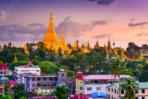 Yangon, Myanmar skyline at Shwedagon Pagoda photo