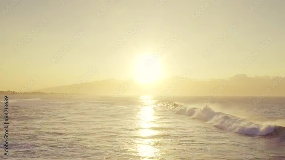 Aerial Sunset View of Big Ocean Waves Breaking Aerial Sunset View of Big Ocean Waves Breaking