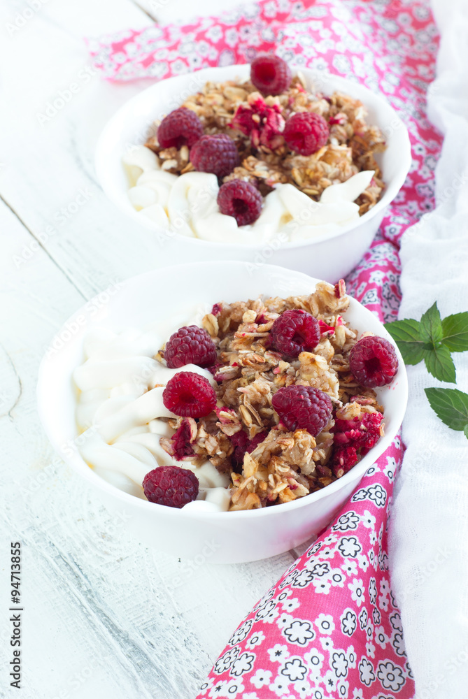 Healthy snack - with sour cream and granola Healthy snack - with sour cream and granola