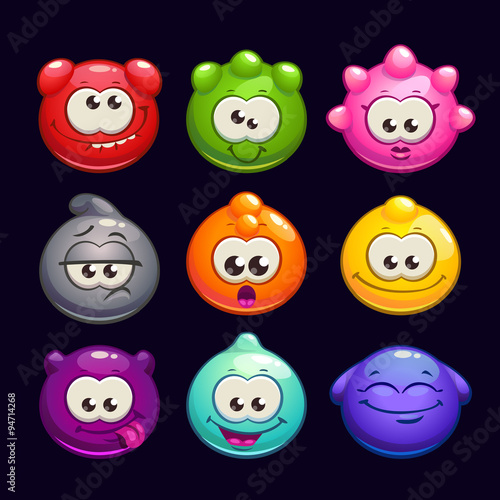 Funny cartoon  jelly round characters set