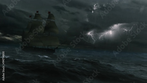 Frigate in the stormy sea (2).