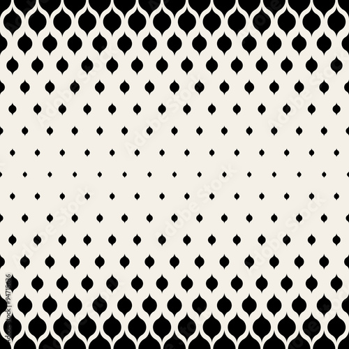 Vector Seamless Black & White Leaf Shape Halftone Pattern