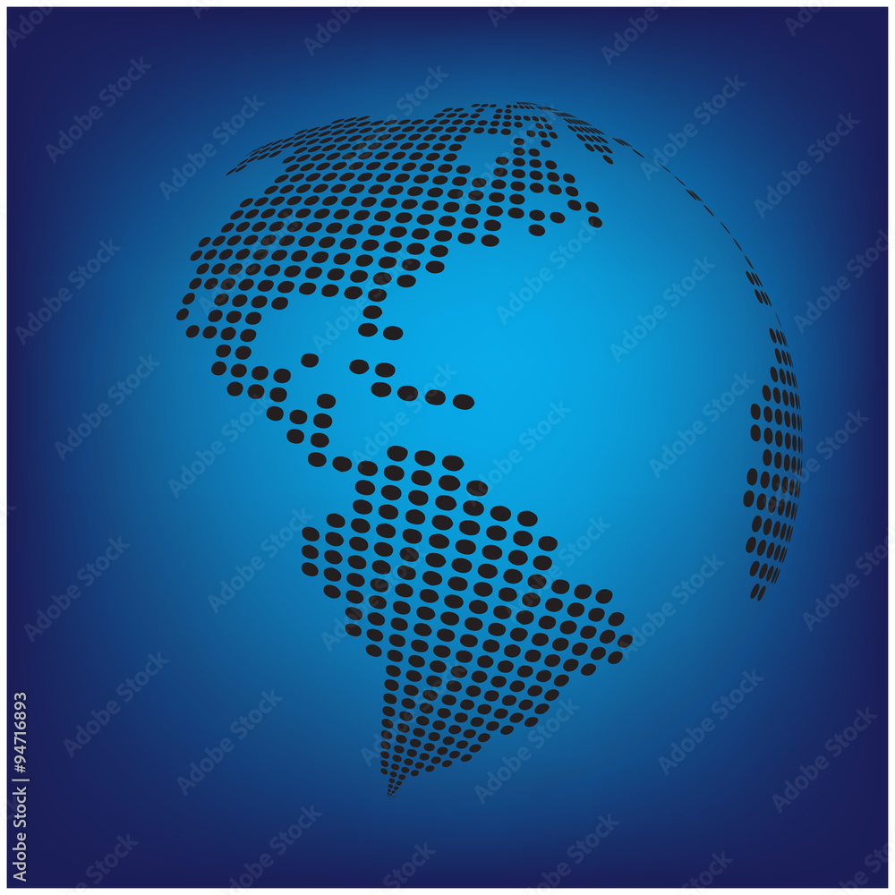 globe earth world map - abstract dotted vector background. Blue ...
