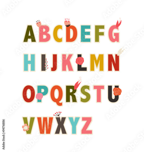 Vector Letters With Flowers. Vector Alphabet.