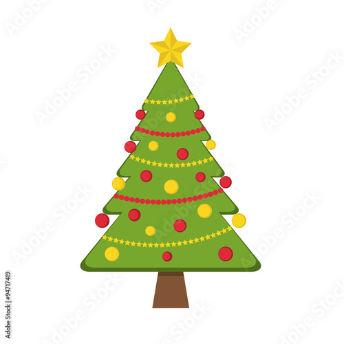 Decorated Christmas tree with garlands and Christmas decorations