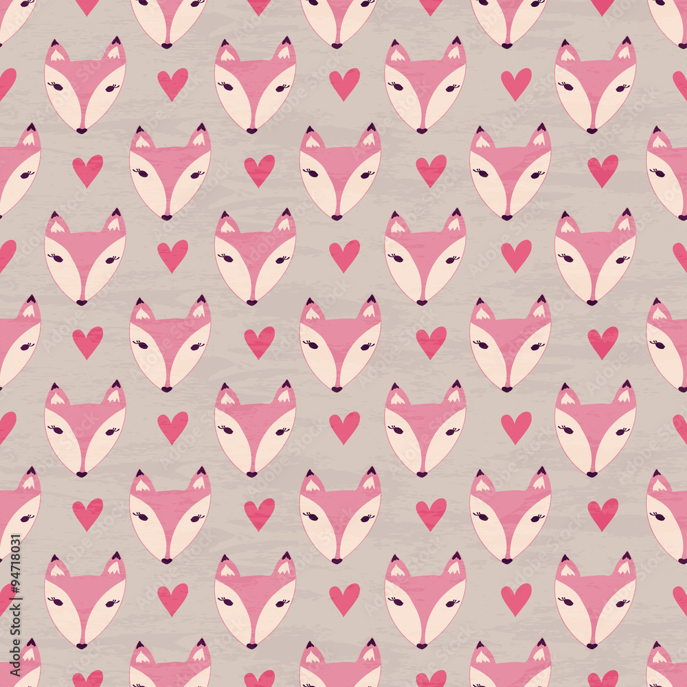 Fox with heart seamless pattern