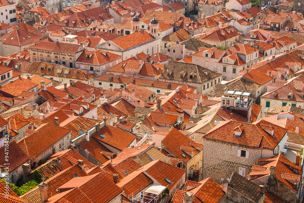      Red roofs of houses in old town Dubrovnik, Croatia, UNESCO site, panoramic view 