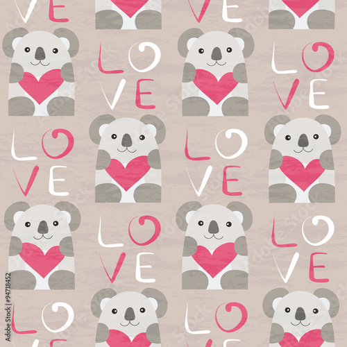 Photography Koala with heart seamless pattern