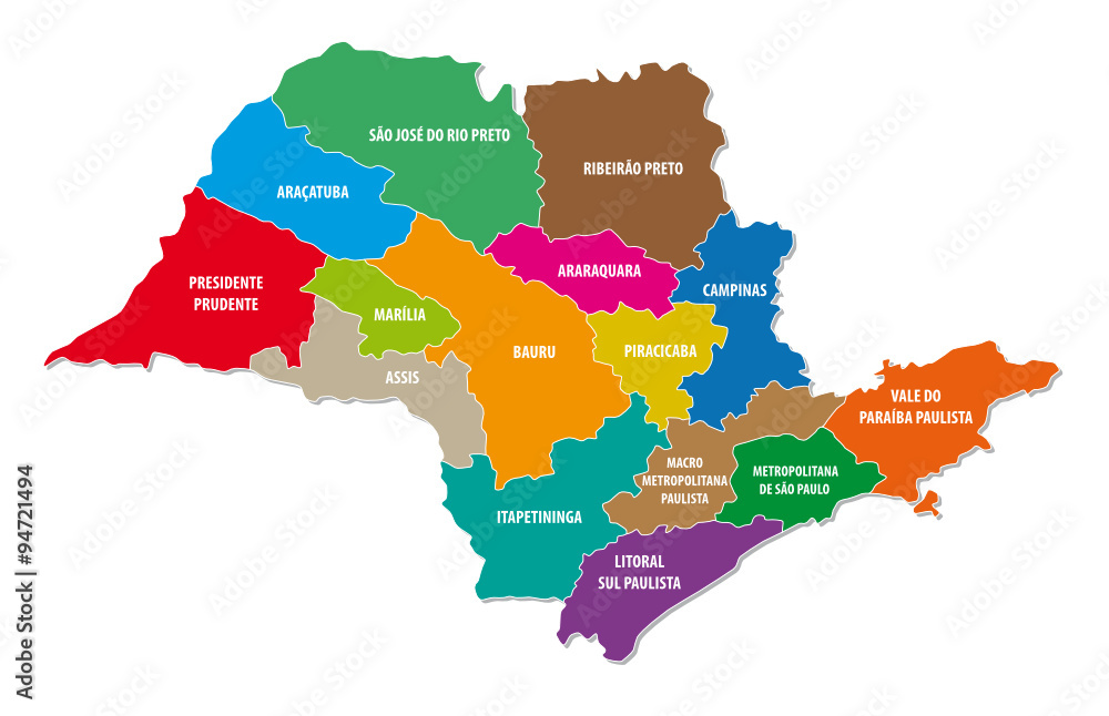 sao paulo (state) colorful administrative map