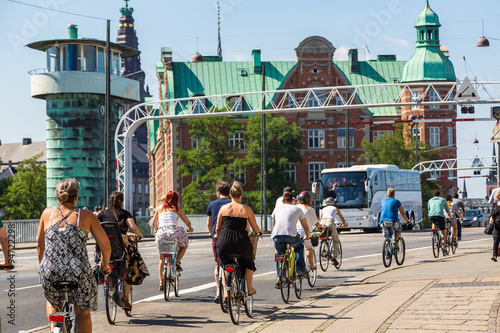 Canvas Print People biking in Copenhagen, Denmark