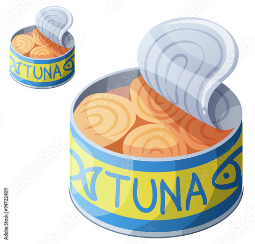 Canned tuna fish isolated on white background. Detailed Vector Icon