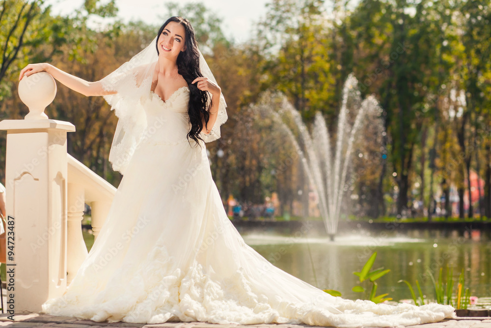 Bride in park