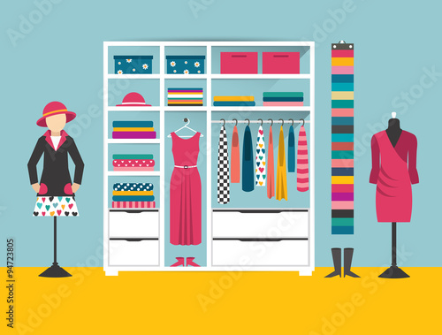 Clothing store. Boutique indoor. Flat design vector illustration. Flat design vector illustration.