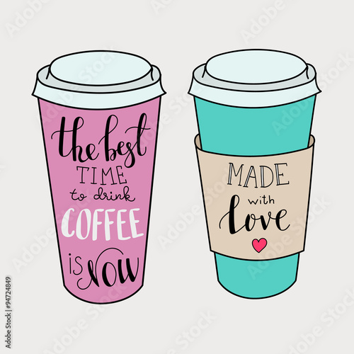  Lettering on coffee cup shapes set