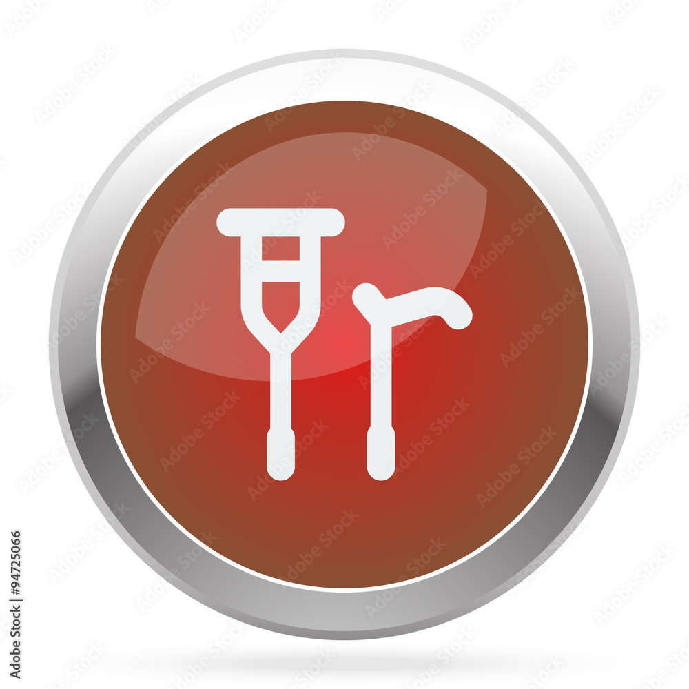 White Crutch Cane icon on red web app button White Crutch Cane icon on red web app button