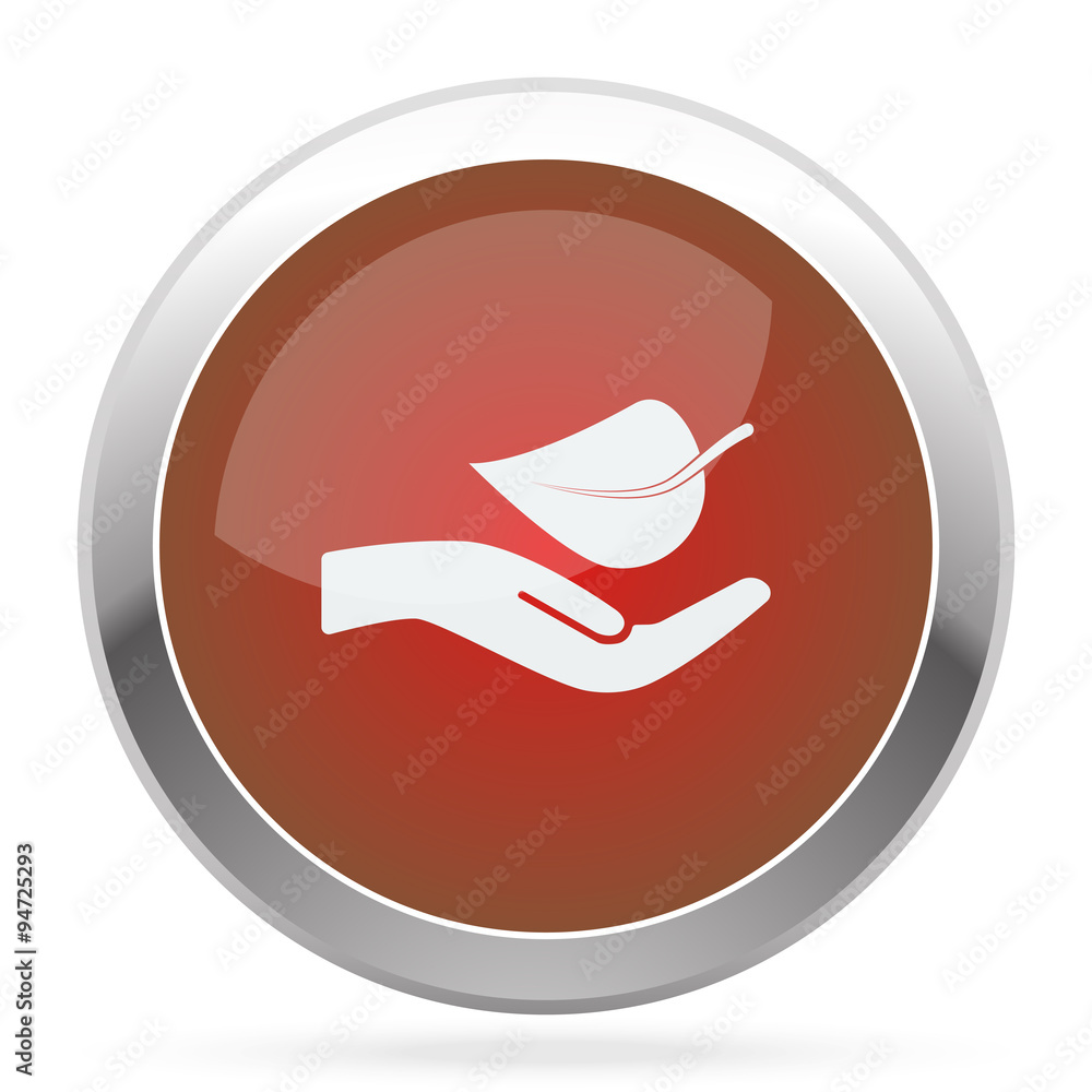 White Leaf In Hand icon on red web app button White Leaf In Hand icon on red web app button