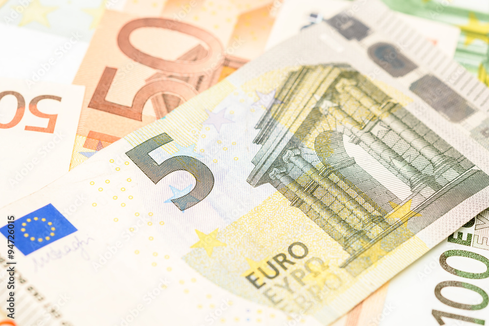 Five Euro Banknote On Euro Bills Background Five Euro Banknote On Euro Bills Background
