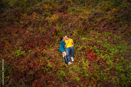 Love story of couple in autumn