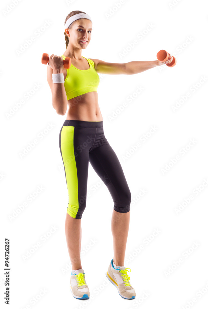 Young sporty woman with dumbbells Young sporty woman with dumbbells