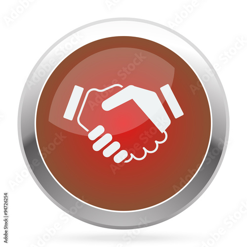 White Handshake Agreement icon on red web app button