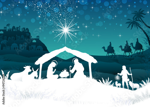 White silhouette nativity scene with magi