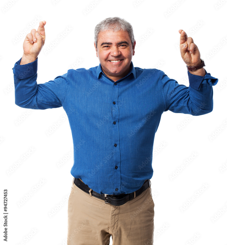 man crossing fingers man crossing fingers