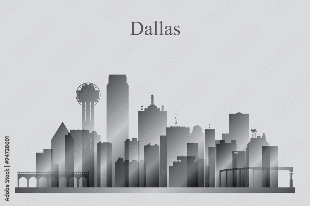 Naklejka premium Dallas city skyline silhouette in grayscale