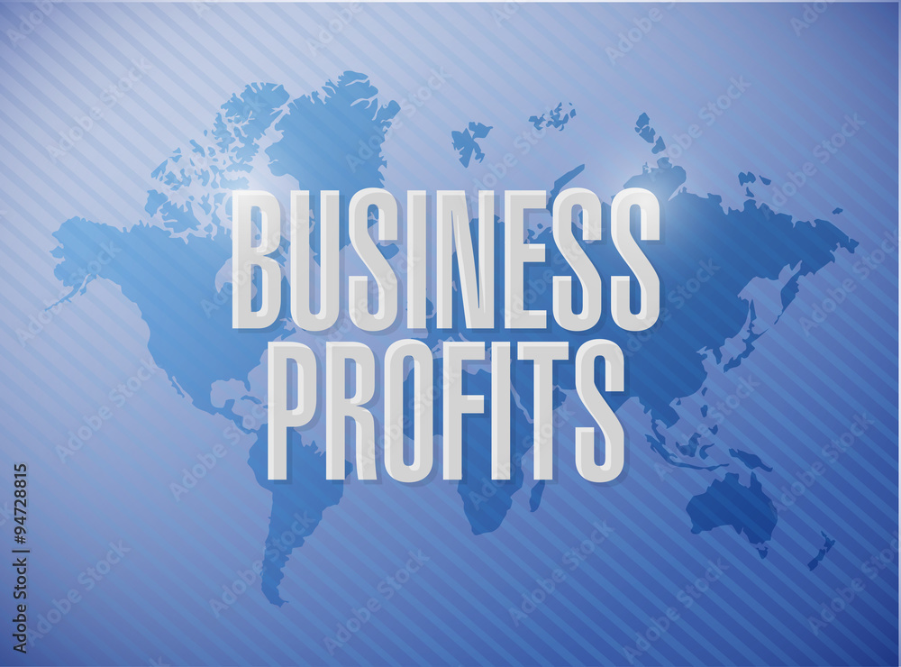 Business profits world map sign concept