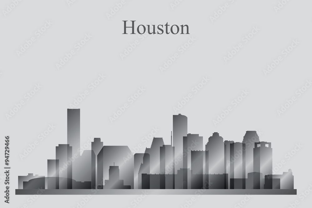 Houston city skyline silhouette in grayscale