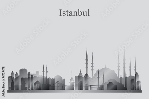 Istanbul city skyline silhouette in grayscale