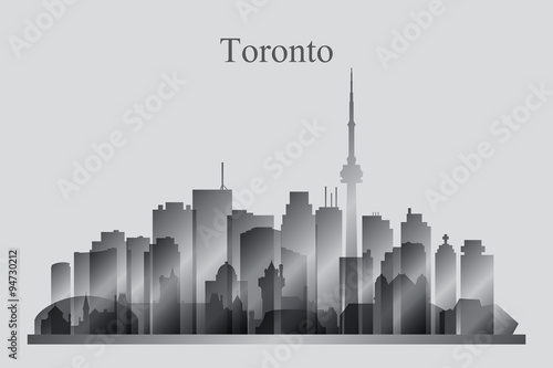 Toronto city skyline silhouette in grayscale