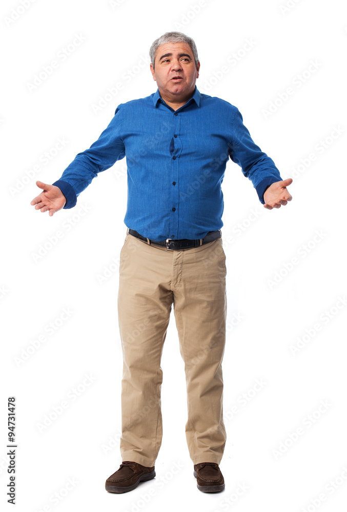 full body mature man doubting gesture over white full body mature man doubting gesture over white