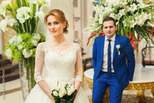 Bride and groom in luxury interior