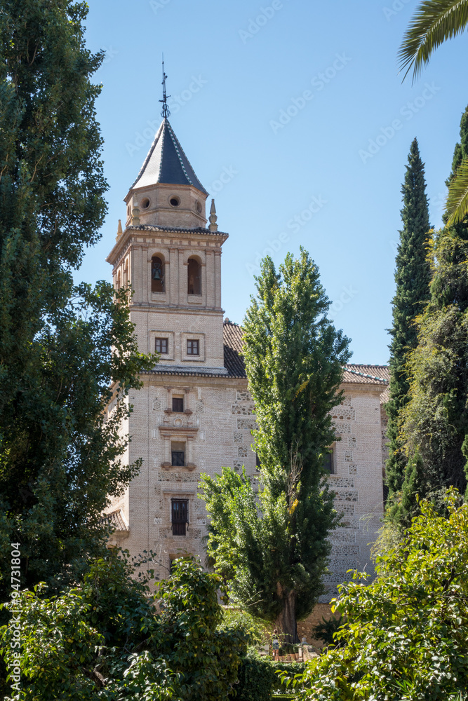 View of gardens in Alhambra in Granada  in Spain