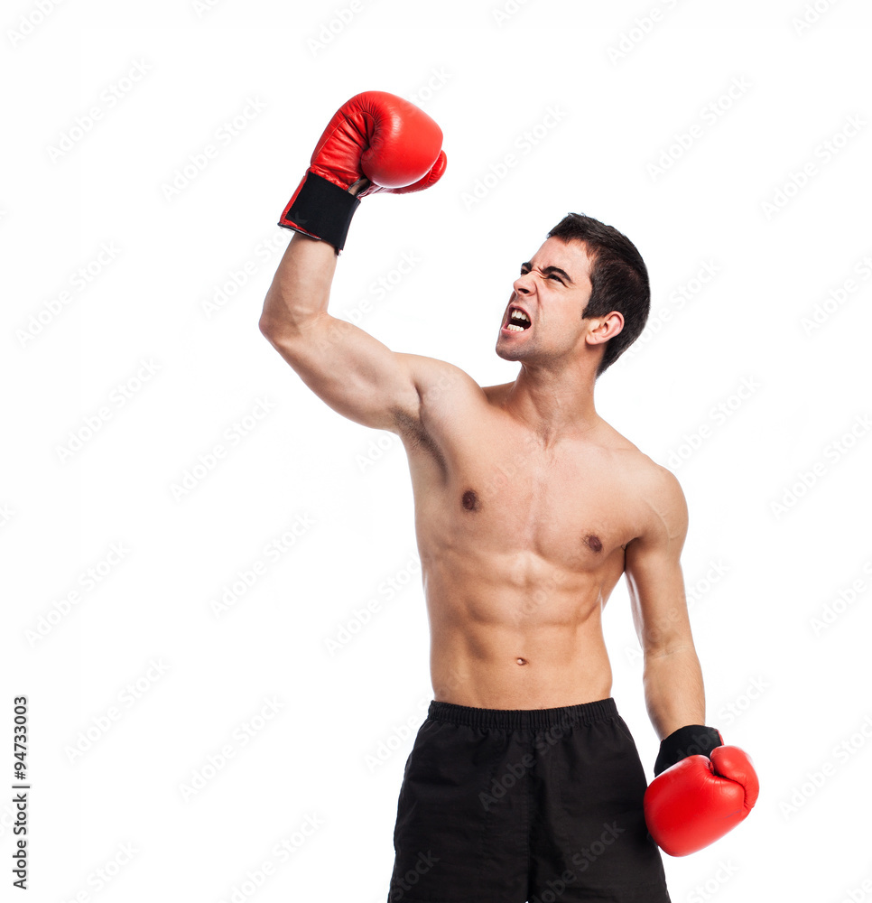 full body young boxer man over white full body young boxer man over white