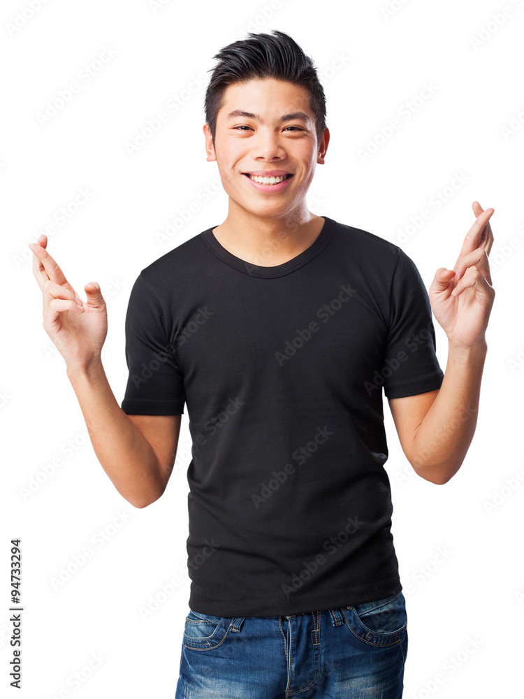 cool chinese-man crossing fingers cool chinese-man crossing fingers