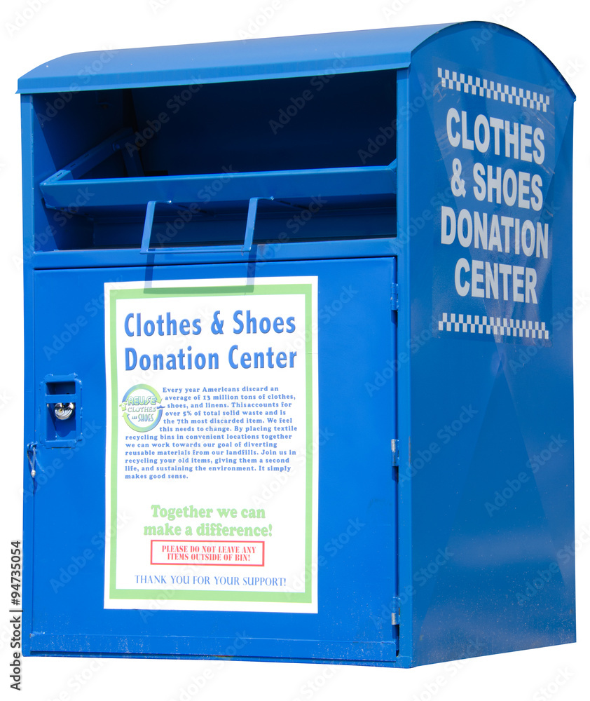 Blue metal clothes and shoes roadside donation center box Stock Photo |  Adobe Stock