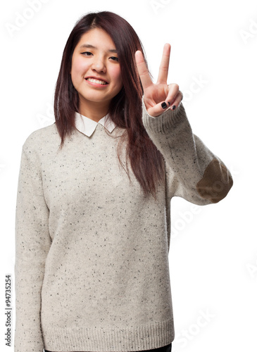 cool chinese-woman victory-gesture