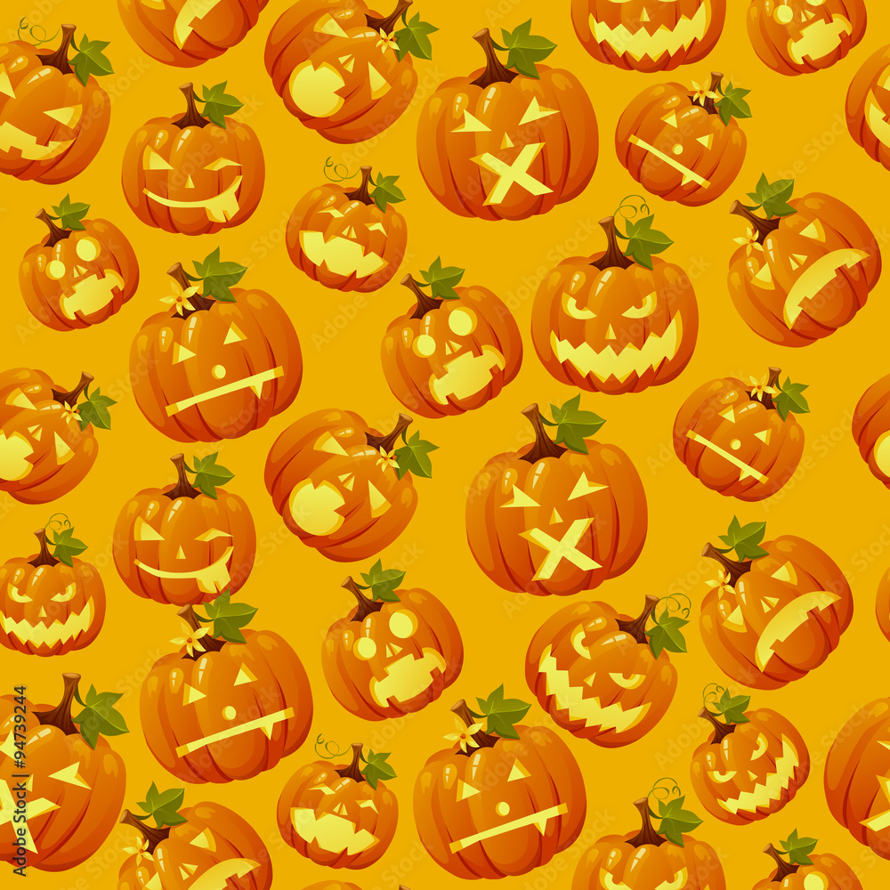 Haloween background, carved pumpkin faces 