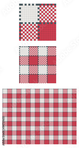 Tissu : motif de carreaux normands rouges et blancs, nappe 