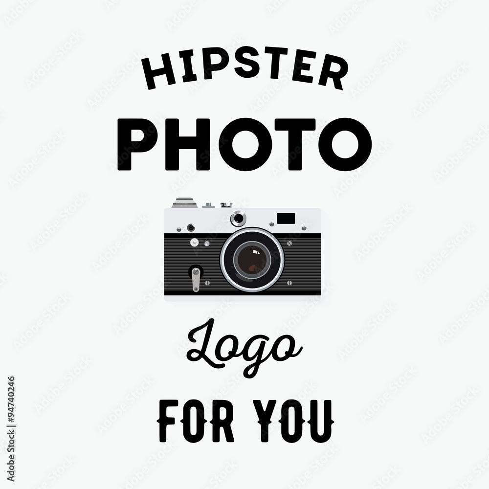 Hipster logotype with old camera for studio or photographer. 